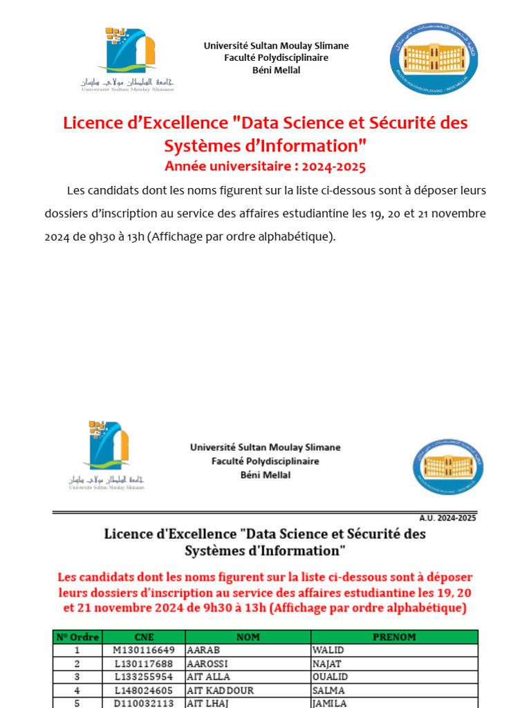 Inscriptions Licence Data Science 2024-2025 | PDF