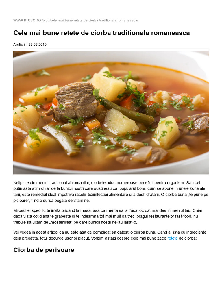 Cele Mai Bune Retete de Ciorba Traditionala Romaneasca | PDF