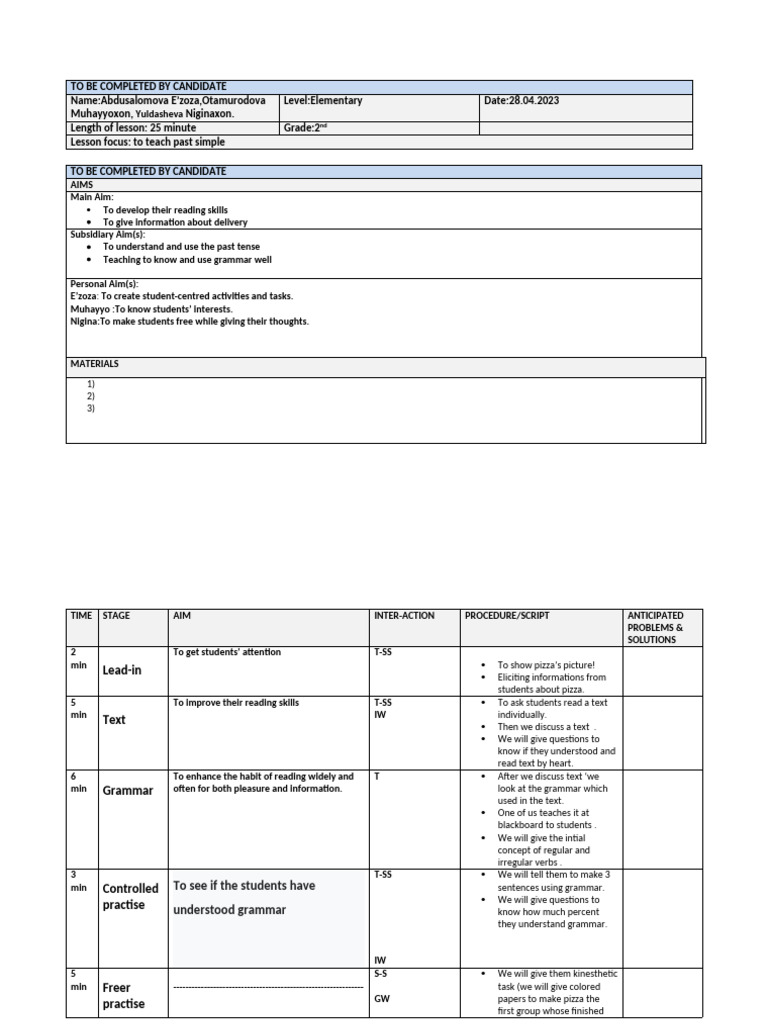 Lesson Plan Template | PDF | Cognition | Linguistics