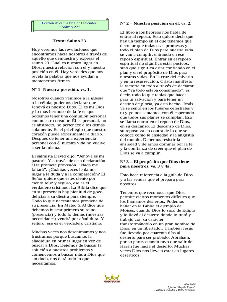 Leccion - Salmo 23 | PDF | Dios | Salmos