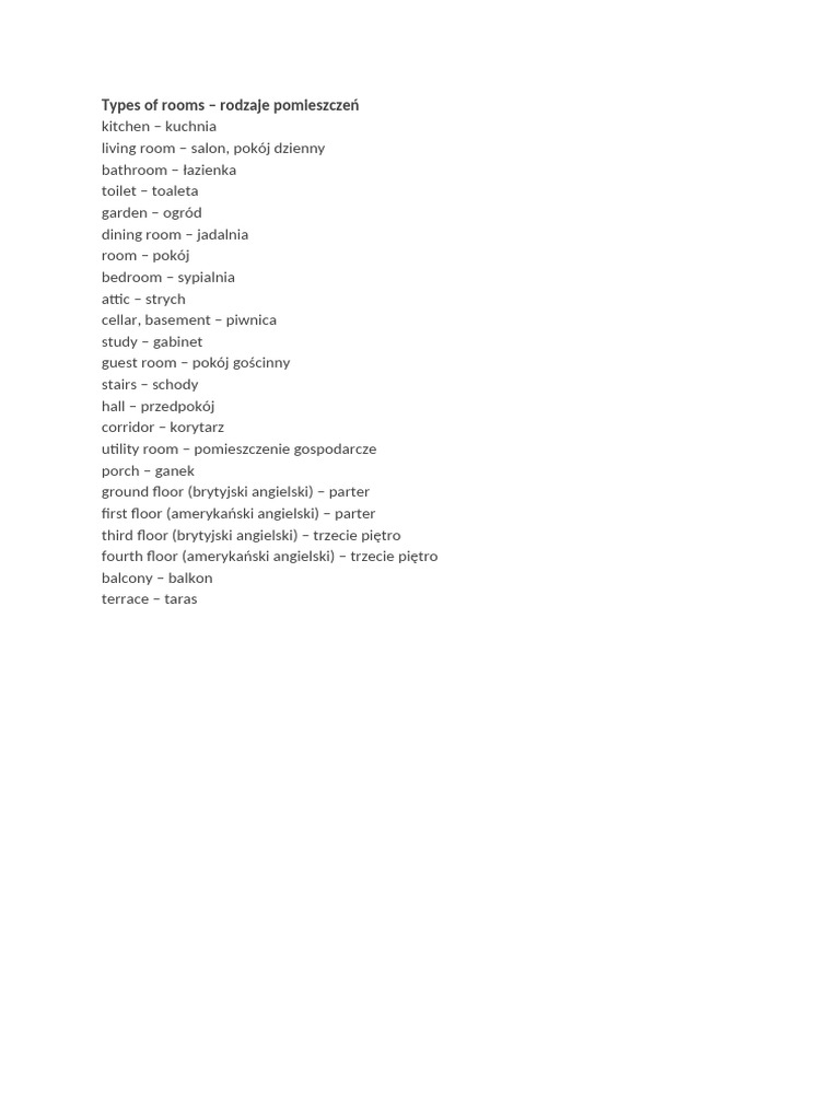 Rodzaje Pomieszczen | PDF