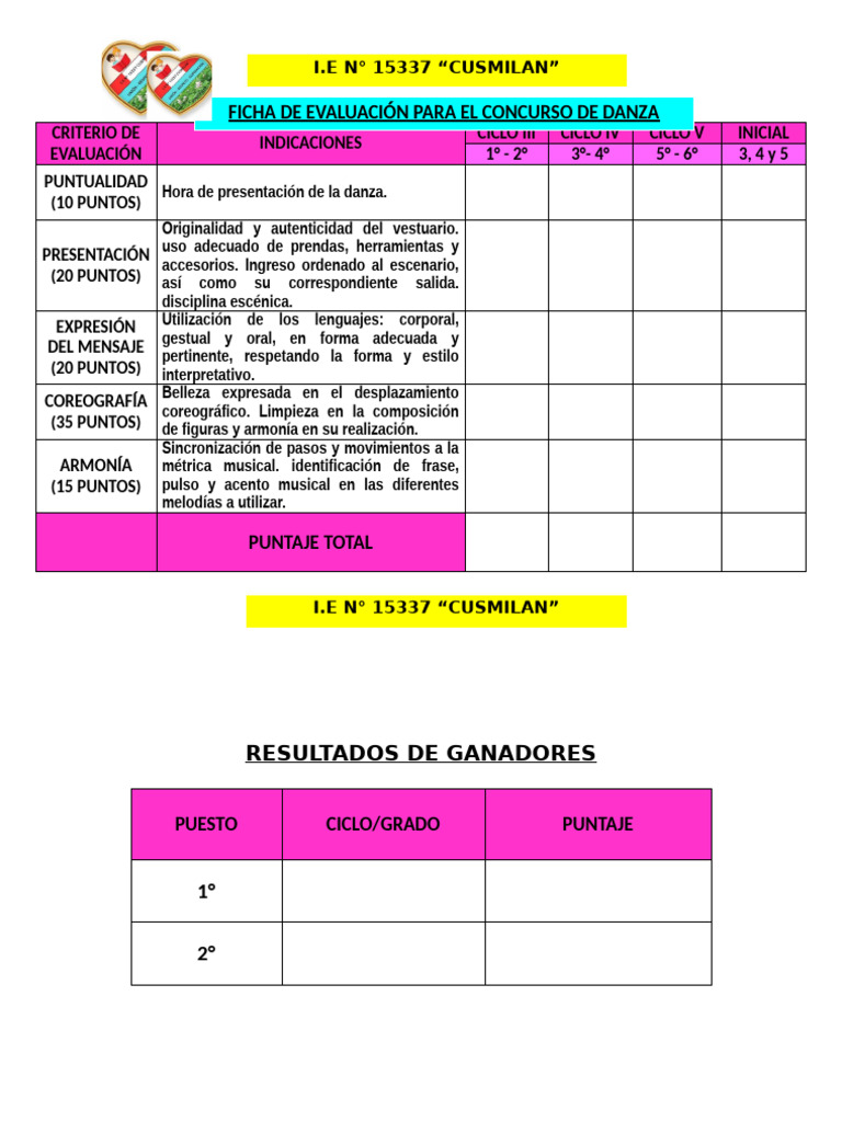 Ficha de Evaluación para Concurso de Danza | PDF
