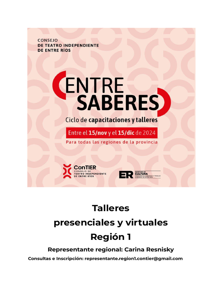 Entre Saberes Ciclo de Talleres y Capacitaciones - Región 1 | PDF | Teatro