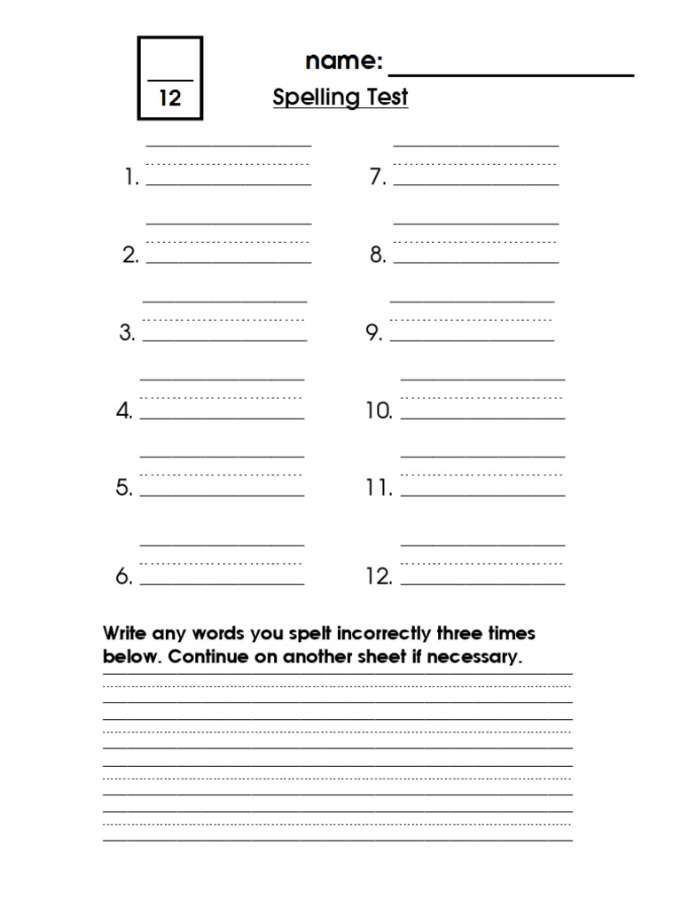 Spelling Test Blank Page