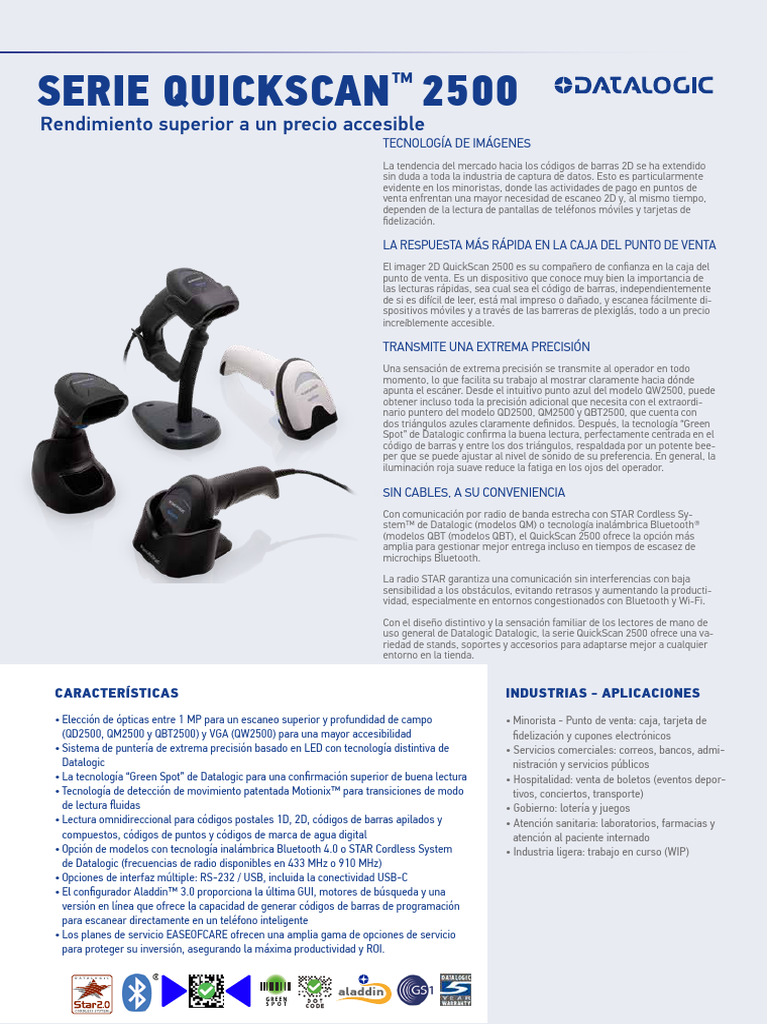 Manual QuickScan 2500 y QBT2500 | PDF | Bluetooth | Código de barras