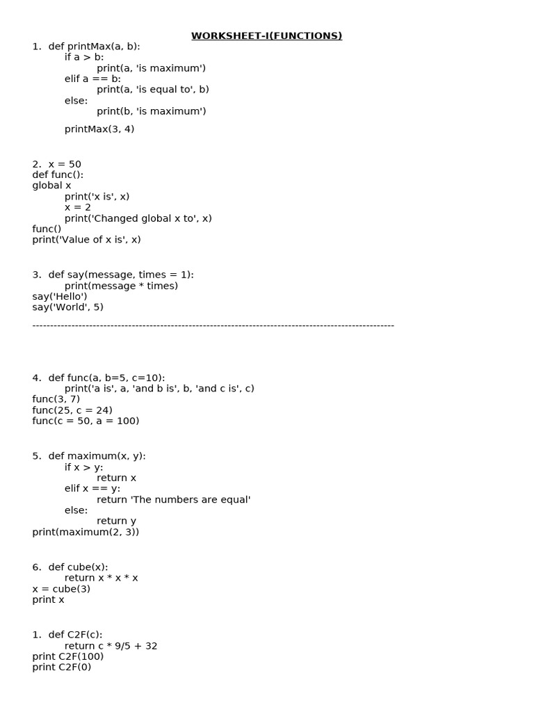Functions Worksheet | PDF