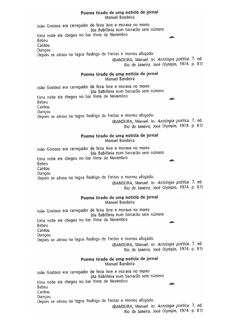 Poema Tirado de Uma Notícia de Jornal - Manuel Bandeira | PDF