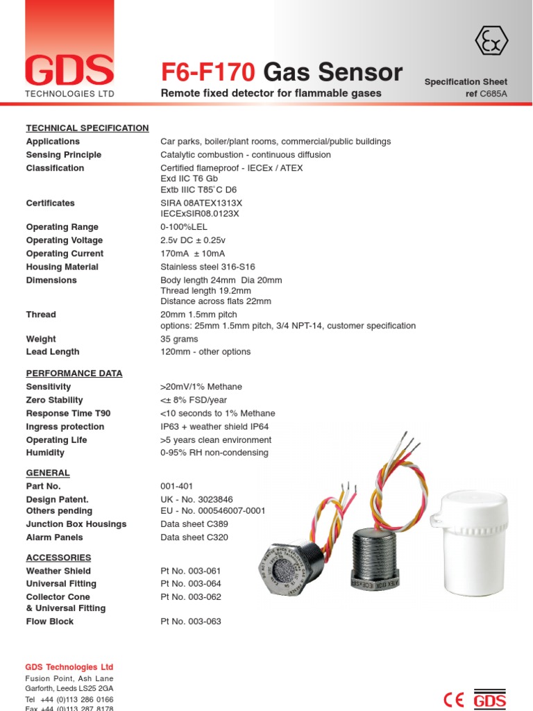 Specification Sheet for the F6F170 Gas Sensor Technical Details and