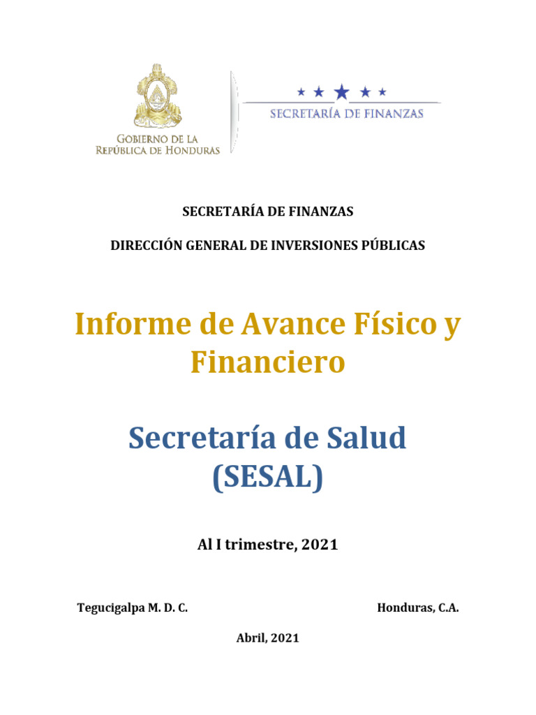 Informe de Ejecución SESAL I Trimestre 2021 | PDF | Presupuesto | Hospital