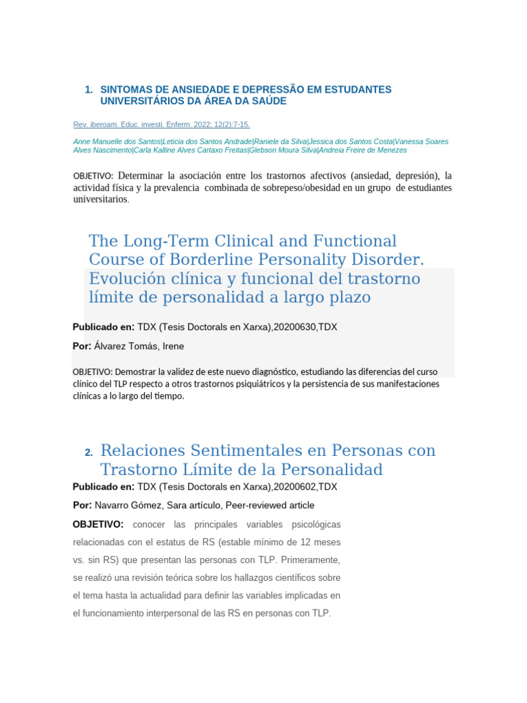 Ansiedad y Depresión en Estudiantes de Salud | PDF | Trastorno límite ...