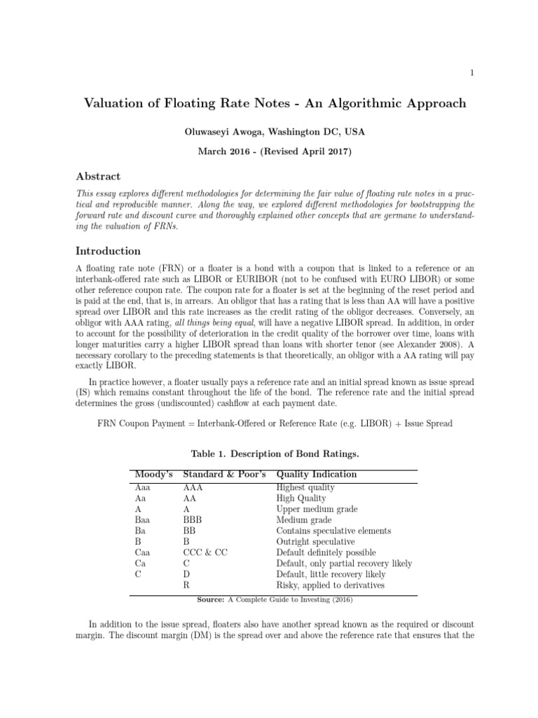 Valuing Floating Rate Notes: An Algorithmic Guide | PDF | Bond Duration ...