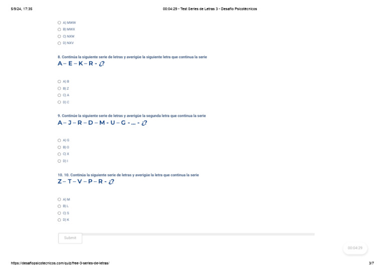 001 - Test Series de Letras 3 - Desafío Psicotécnicos | PDF