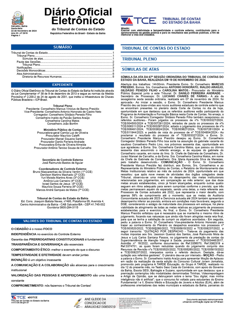 Diário Oficial do TCE Bahia - 22/11/2024 | PDF