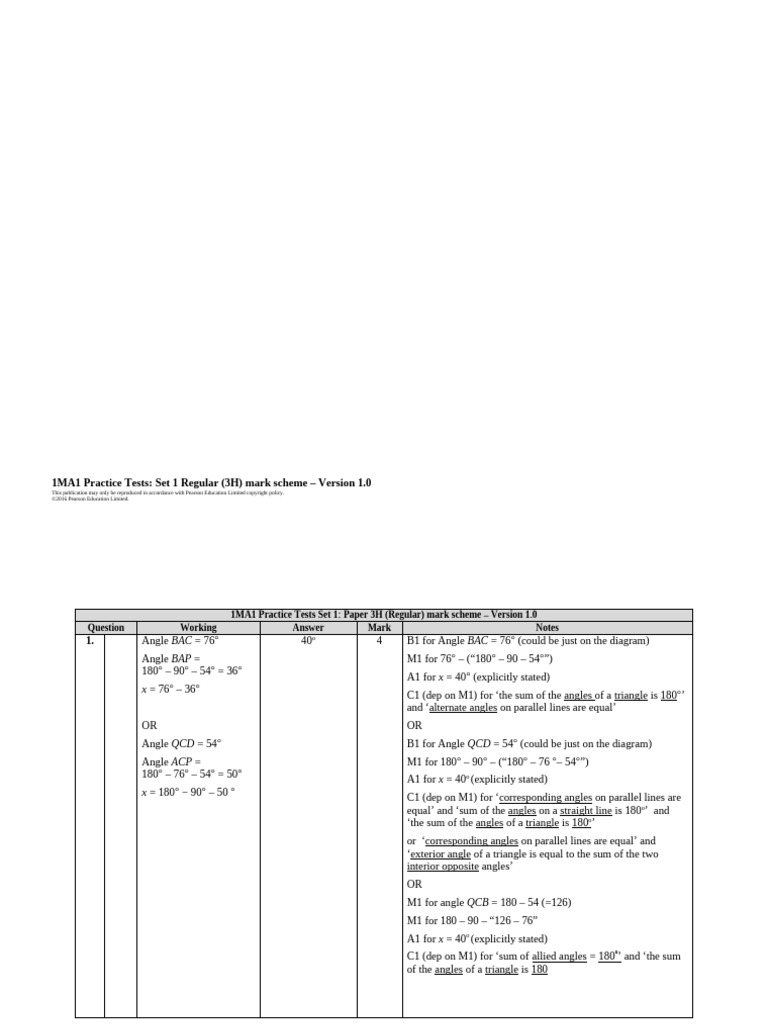 06b Practice Test Set 1 - Paper 3H MS | PDF | Triangle | Mathematics