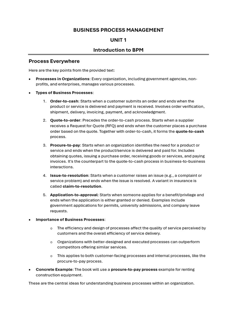 UNIT 1 - Business Process Managment | PDF | Business Process Management ...