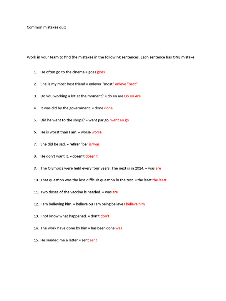 Common Mistakes Quiz | PDF