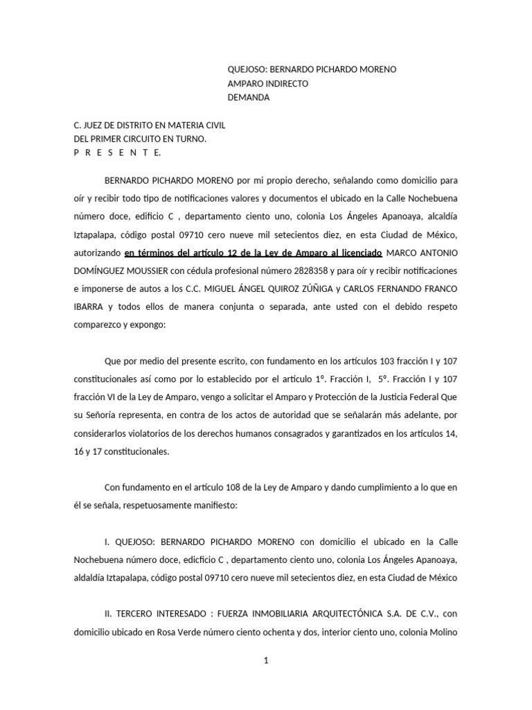 Amparo Indirecto de Bernardo Pichardo | PDF | Caso de ley | Ley procesal