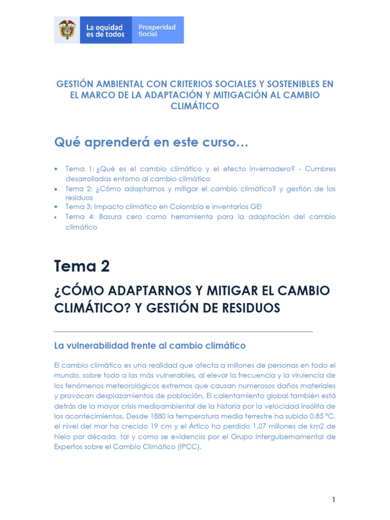 Tema 2 Cómo Adaptarnos y Mitigar El Cambio Climático | PDF | Residuos ...