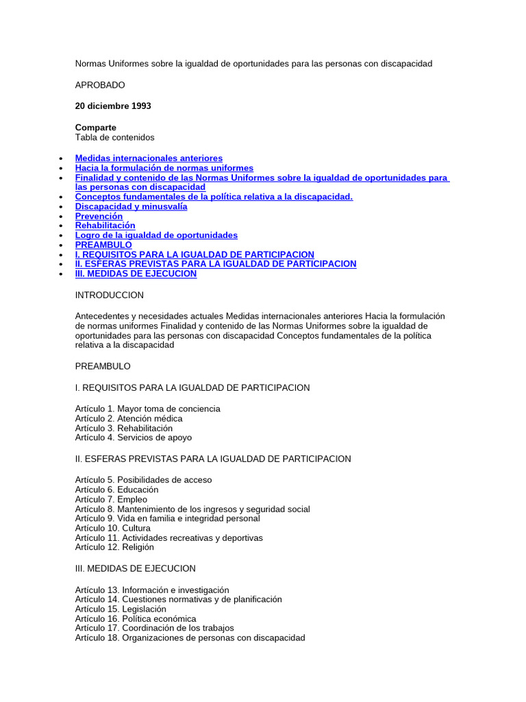 Normas Uniformes Sobre La Igualdad de Oportunidades | PDF | Invalidez ...