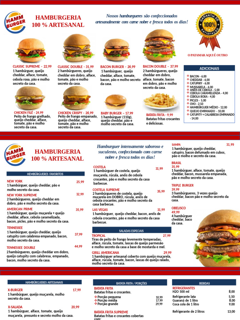 Cardápio de Hambúrgueres Artesanais | PDF | Hambúrgueres | Culinária