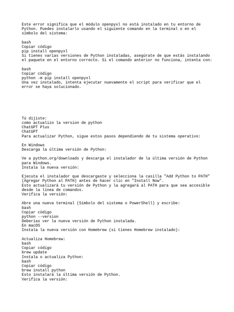 Instalar openpyxl en Python | PDF