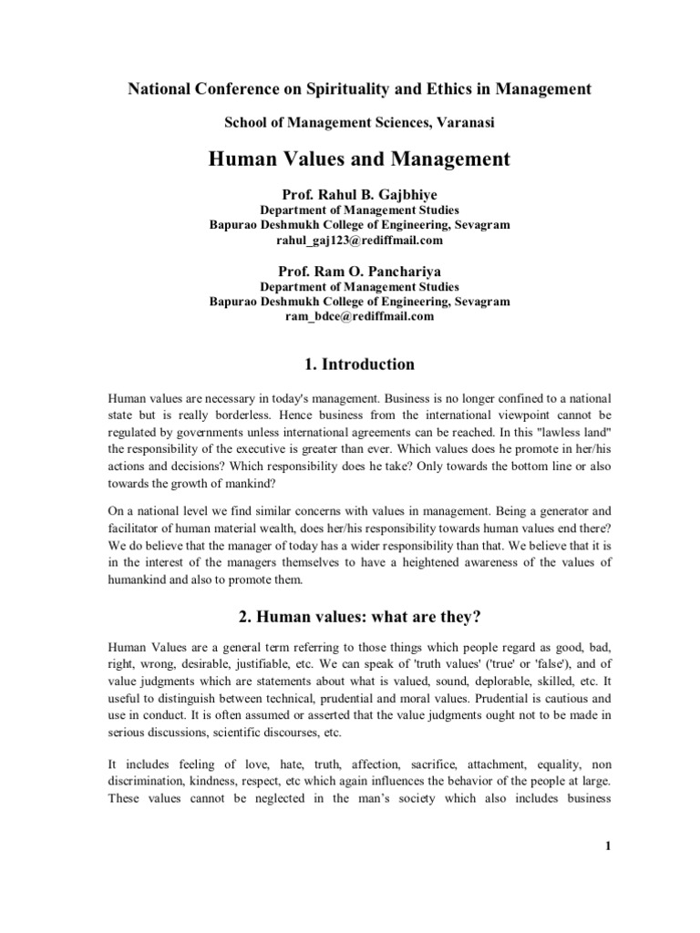 Human Values in Indian Management | PDF | Value (Ethics) | Strategic ...