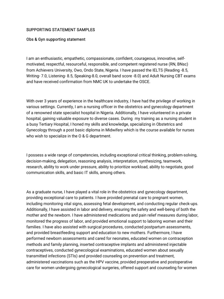 Nursing Supporting Statement Examples | PDF
