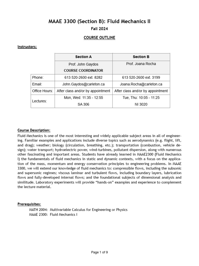 Fluid Mechanics II Course Outline 2024 | PDF | Fluid Dynamics | Mach Number
