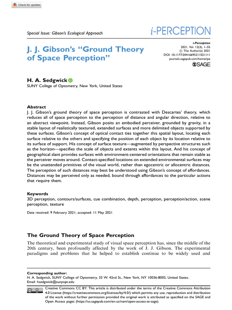 Sedgwick 2021 J J Gibson S Ground Theory of Space Perception | PDF ...