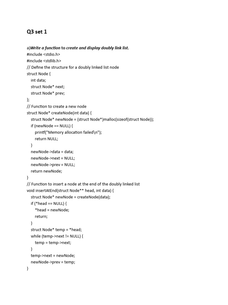 Q3 set 1 write a function create and display doubly link list pdf