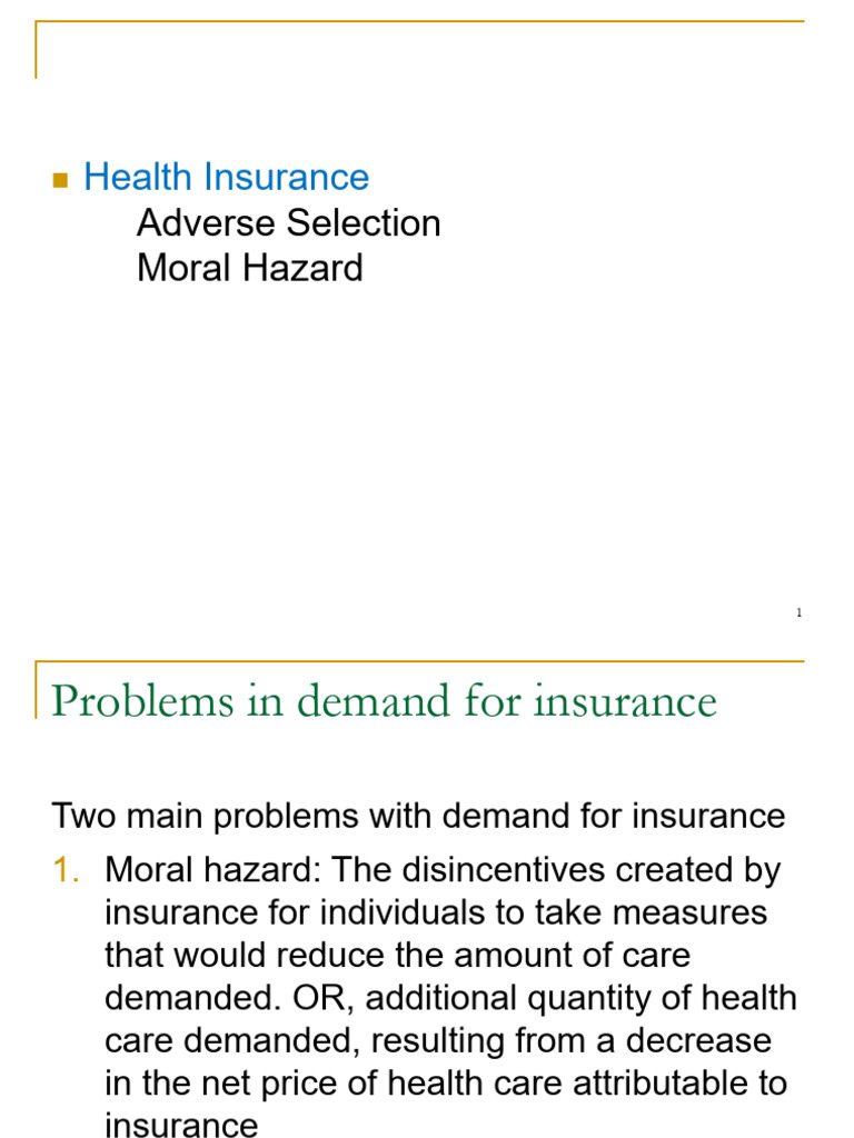 Health Insurance: Moral Hazard & Adverse Selection | PDF | Moral Hazard ...
