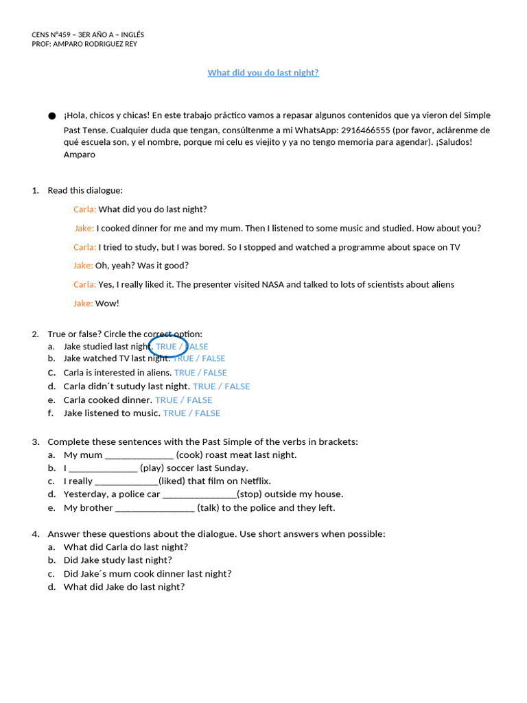 Simple Past Practice for Students | PDF