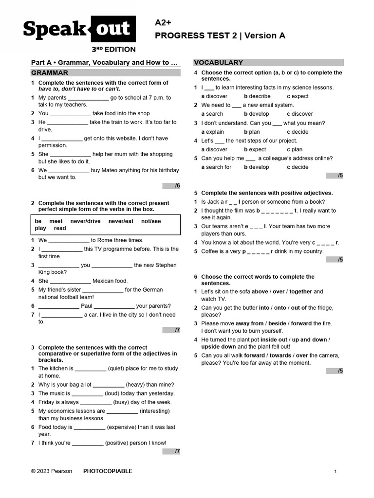 SO3 - A2+ - Progress Test - 2A | PDF