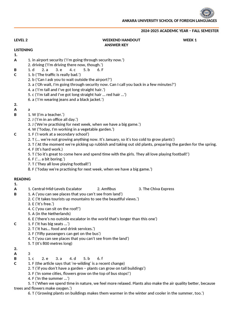 Weekend Handout - 1 - Answer Key | PDF