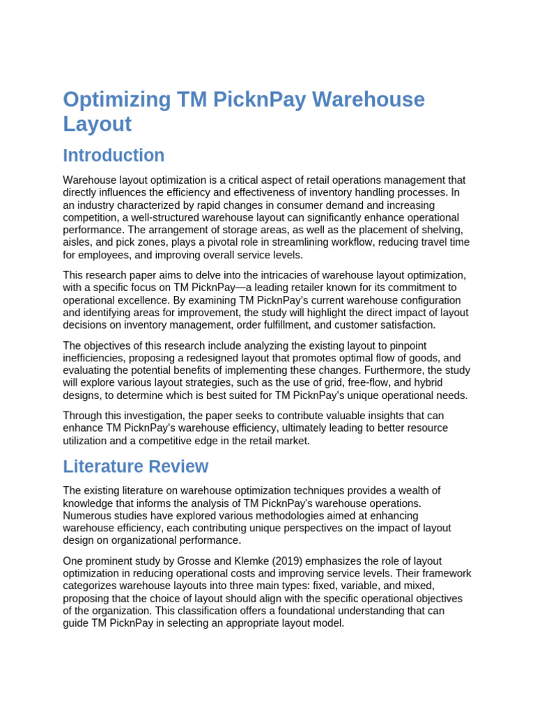 Optimizing TM PicknPay Warehouse Layout | PDF | Warehouse | Inventory