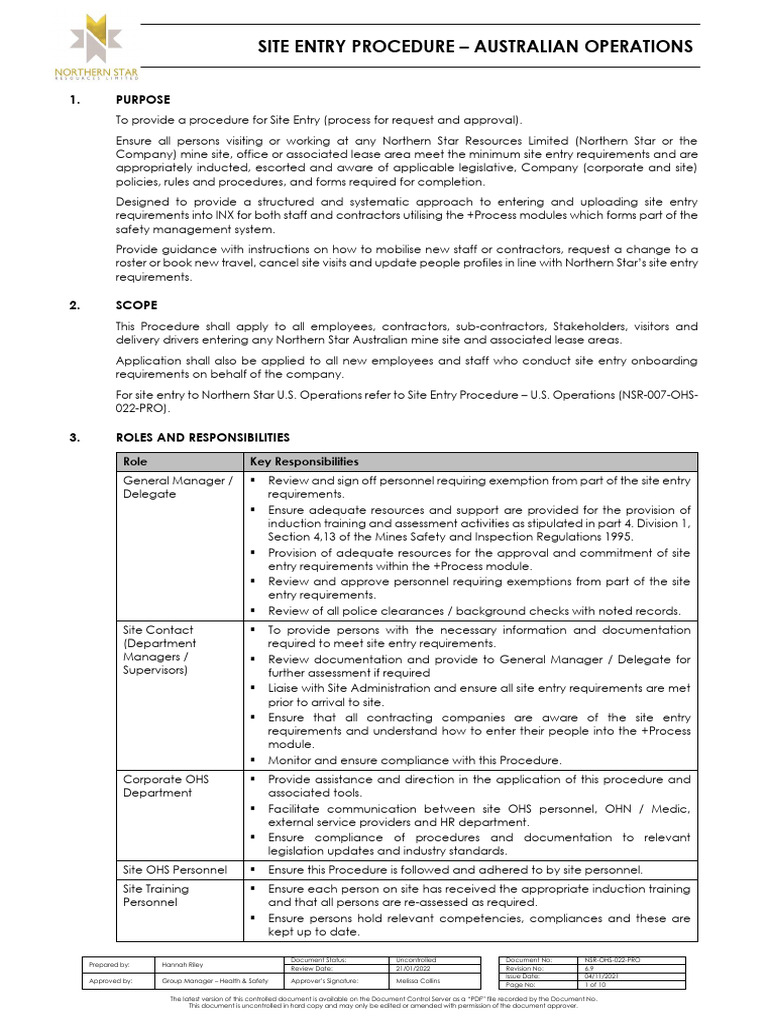 Site Entry Procedure for Australian Operations | PDF | Background Check ...