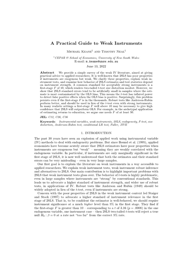 Understanding Weak Instruments in IV Analysis | PDF | Ordinary Least ...