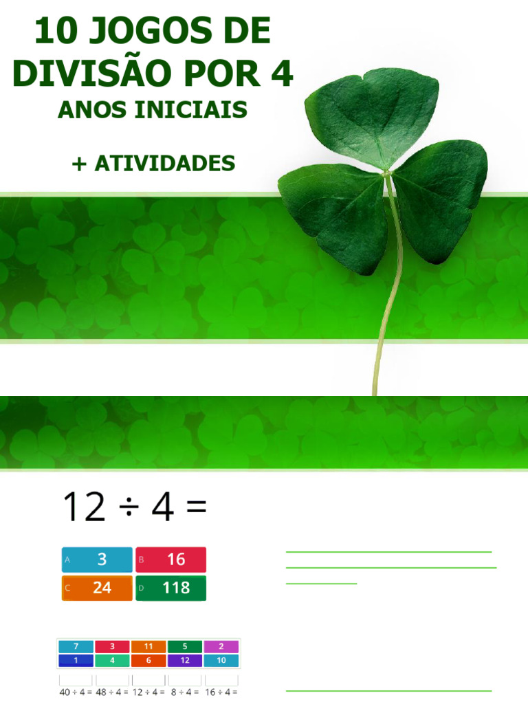 Jogos de Divisão por 4 para Crianças | PDF