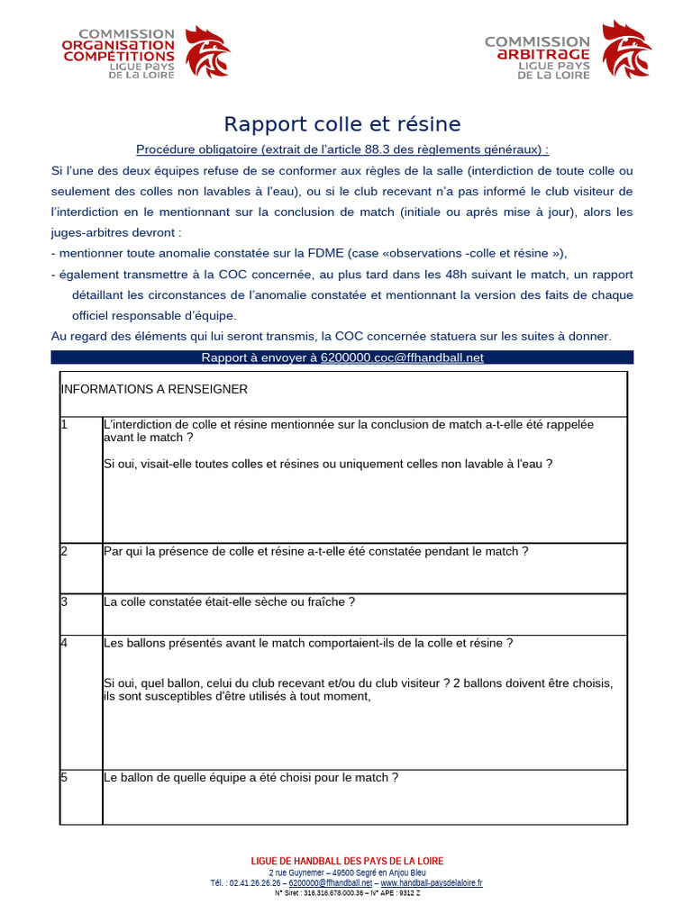 Rapport sur l'utilisation de colle en handball | PDF