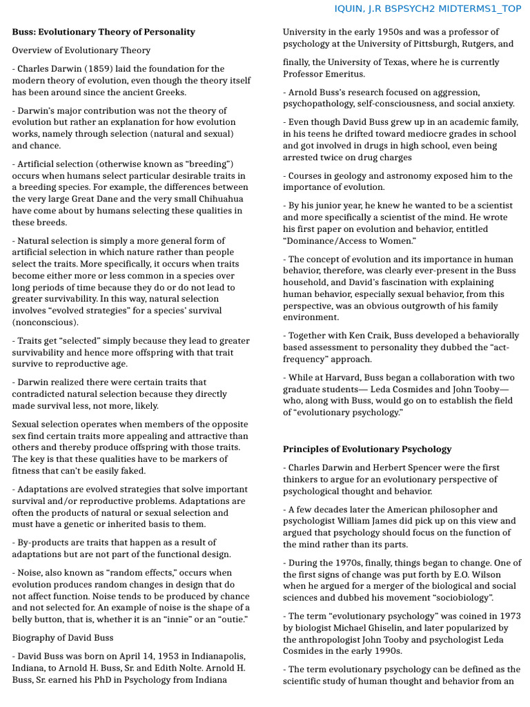 Evolutionary Psychology and Personality | PDF | Extraversion And ...