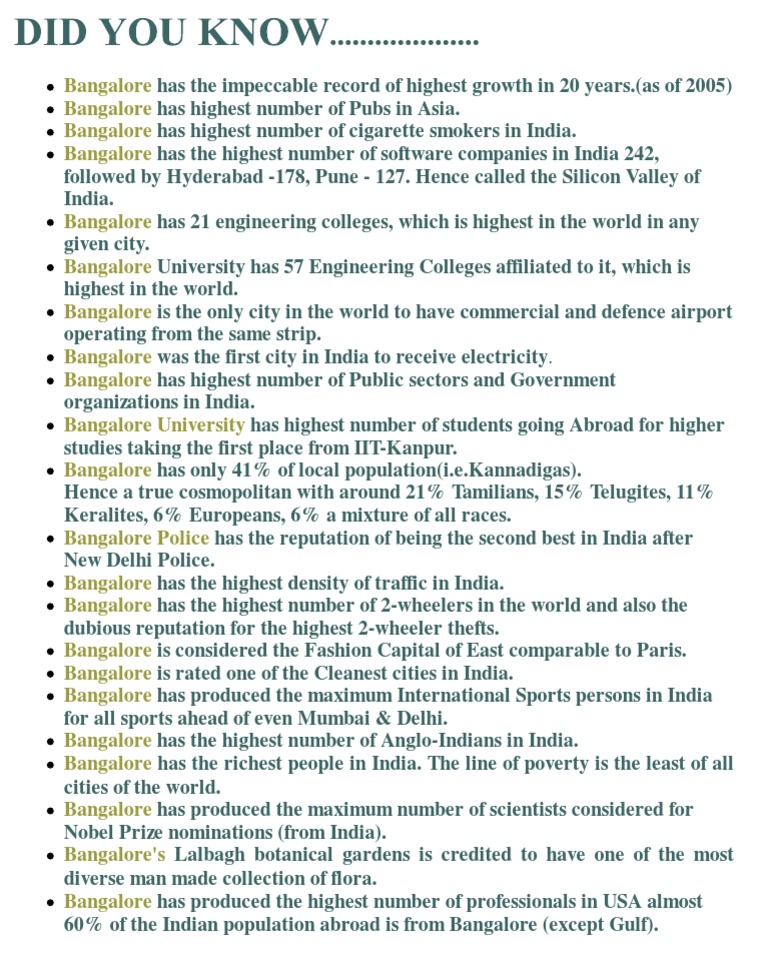 Bangalore - Fantastic Facts | Bangalore | Economies