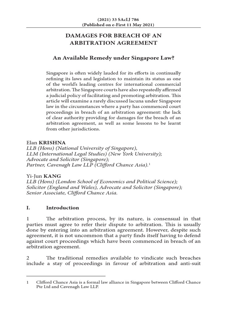 Damages For Breach of An Arbitration Agreement | PDF | Arbitration ...