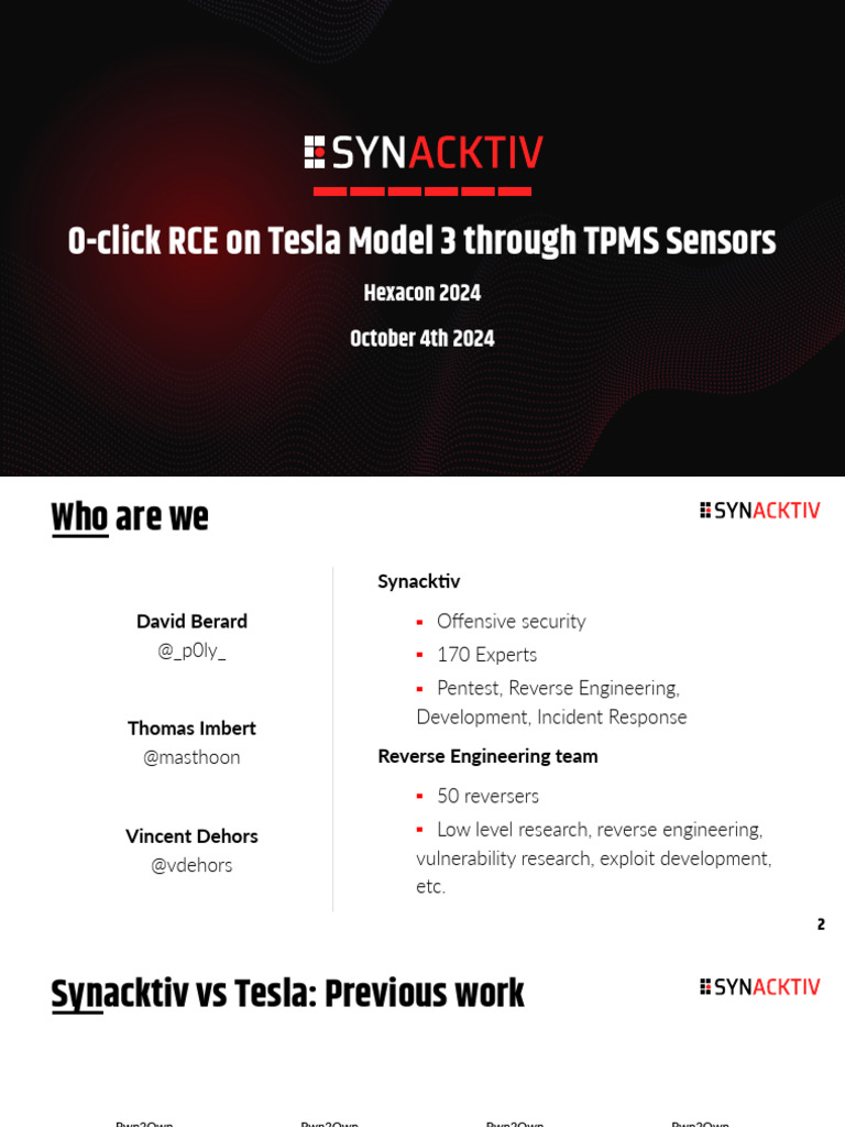 Hexacon 0 Click Rce On Tesla Model 3 Through Tpms Sensors Light | PDF ...