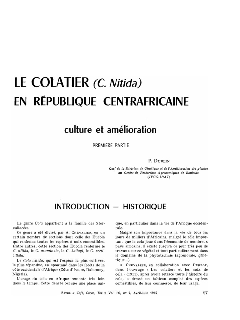 Culture du Colatier en RCA | PDF