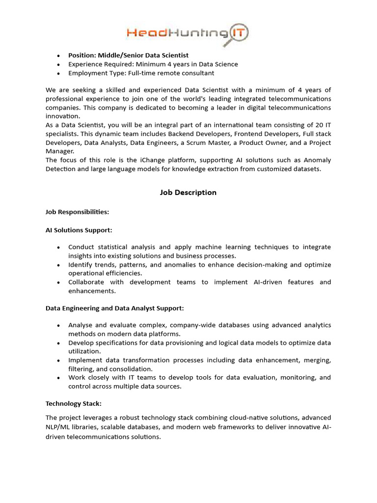Experienced Data Scientist Role | PDF | Data Science | Machine Learning