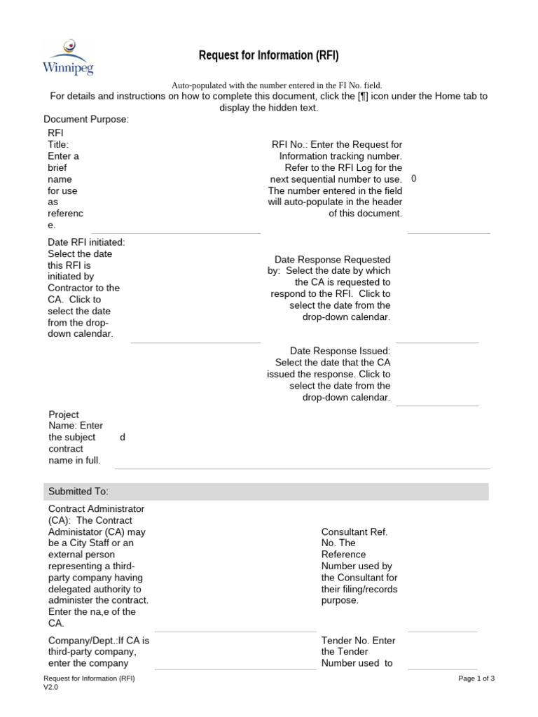 Request for Information (RFI) Template | PDF | Request For Information