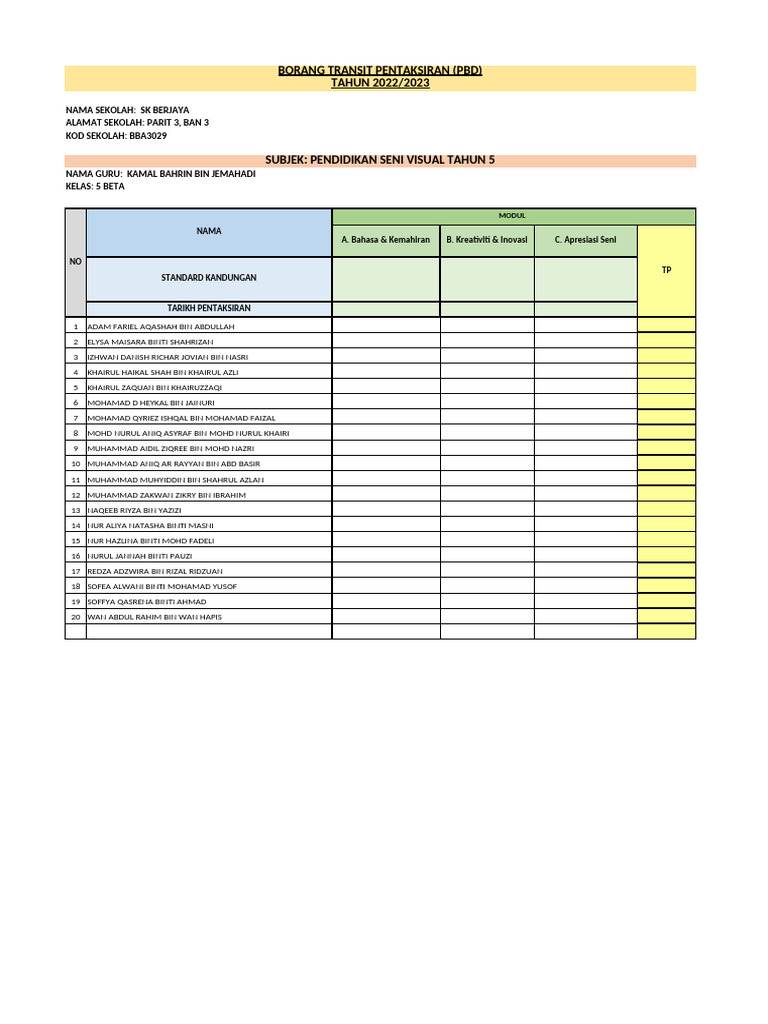 Rekod Transit PSV THN 5 Beta | PDF