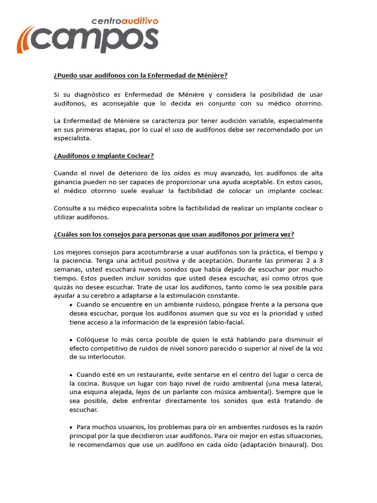 Audífonos Y Enfermedad De Ménière Guía Pdf Escuchando Oído
