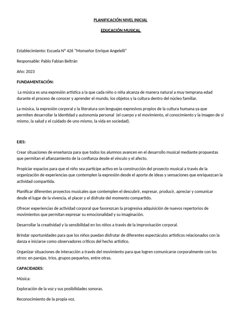 Planificacion Nivel Inicial | PDF | Educación de la primera infancia