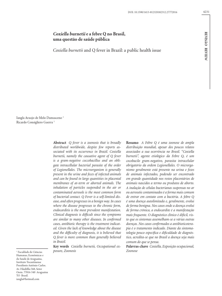 Febre Q: Coxiella burnetii no Brasil | PDF | Vacinas | Leite